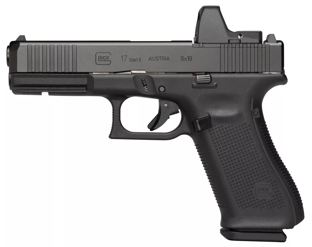 Glock PA175S201MOS G17 Gen5 MOS 9mm Luger 4.49″ Glock Marksman Barrel 10+1, Black Frame With MOS nDLC Slide, Modular Backstrap, Ambidextrous Slide Stop, Safe Action Trigger