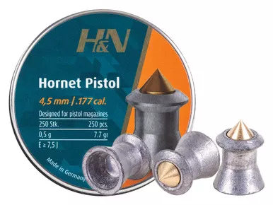 H&N Hornet Pistol Pellets, .177 Cal, 7.7 Grains, Pointed, 250ct