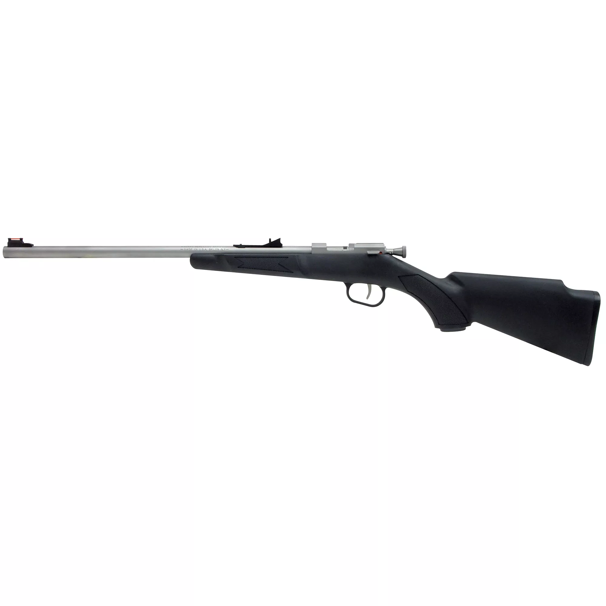 Henry H005 Mini Bolt Youth 22 Short/ 22 Long/ 22 LR 1rd 16.25” Stainless Steel Barrel & Receiver, Fiber Optic Front & Rear Sights, Black Synthetic Stock Right Hand