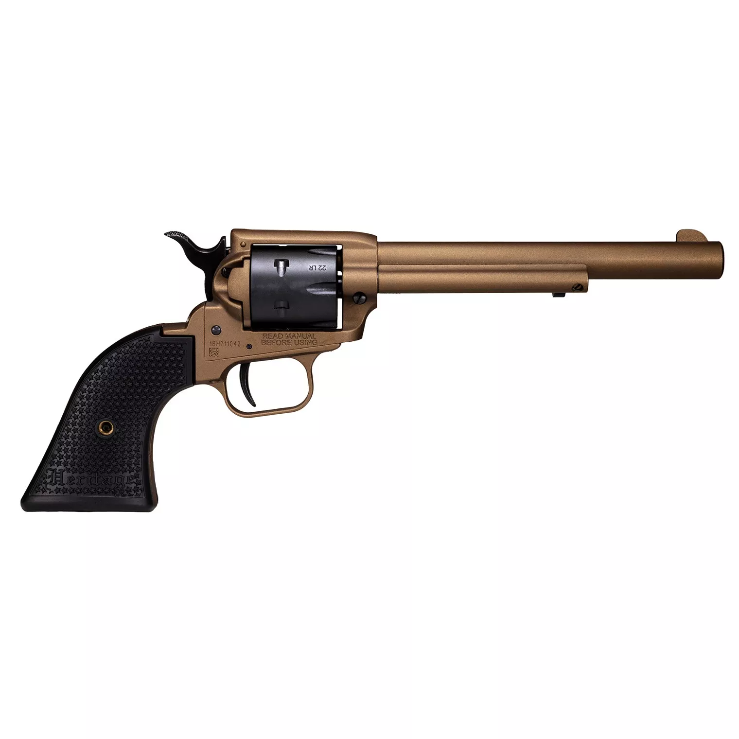 Heritage Mfg SRR22A6 Rough Rider 22 LR 6 Shot, 6.50” Burnt Bronze Cerakote Steel Barrel & Frame, Black Satin Cylinder, Black Polymer Grip, Hammer/Thumb Safety, Exposed Hammer