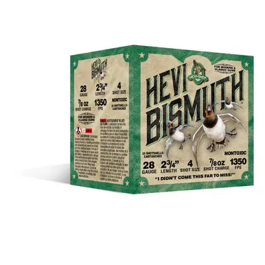 HEVI-Shot Hevi Bismuth Shotshells 28 gauge 2.75″ 7/8oz #4 shot – 250 round case