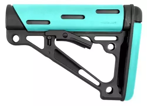 Hogue 13456 OverMolded 2-Piece Kit Collapsible Black Synthetic w/Aqua OverMolded Rubber & Aqua Rubber Grip for AR15/M16 with Mil-Spec Tube