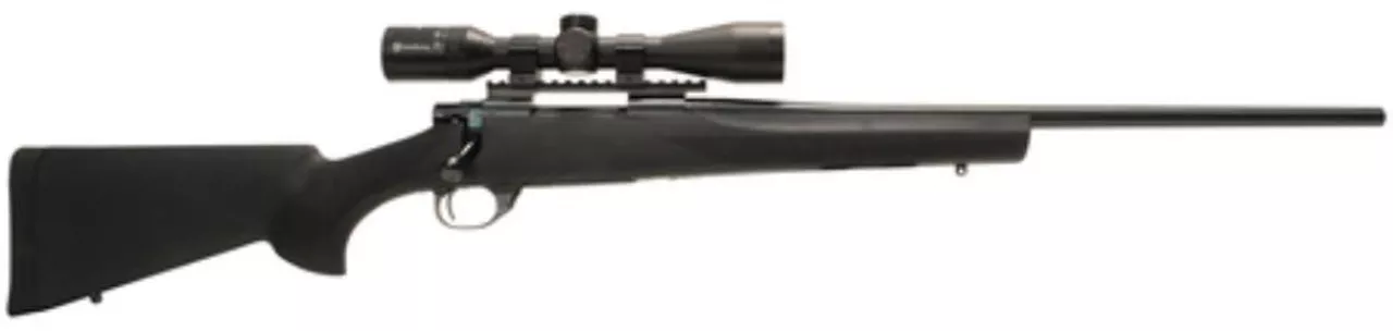 Howa/Hogue Package .270 Winchester 22″ Barrel Blue Finish Hogue Overmolded Stock Black Nikko Stirling Panamax 3-9x40mm Riflescope With Rings/Base 5rd
