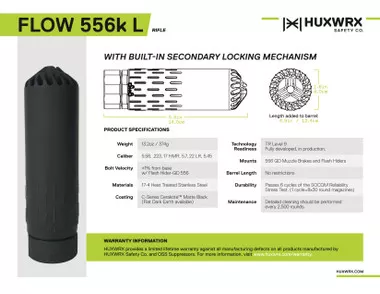 HUXWRX Flow 556K L ( Locking Collar ) 5.56mm Suppressor w/ Flash Hider