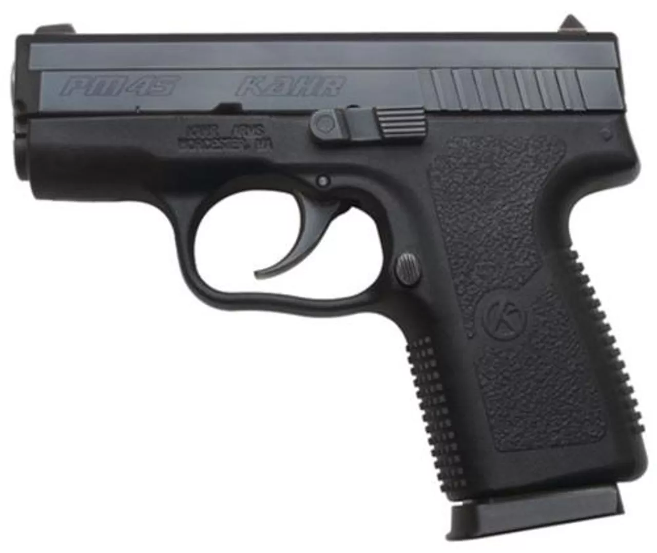 Kahr Arms PM45 45 ACP Double 3.20″, Black Polymer Grip/Frame Black Stainless Steel Slide, 5 rd