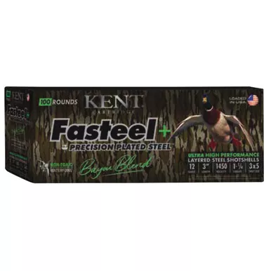 Kent Ammunition Fasteel+ Shotshells 12ga 3″ 1-1/4oz – Bayou Blend 3×5 shot – 100 round case