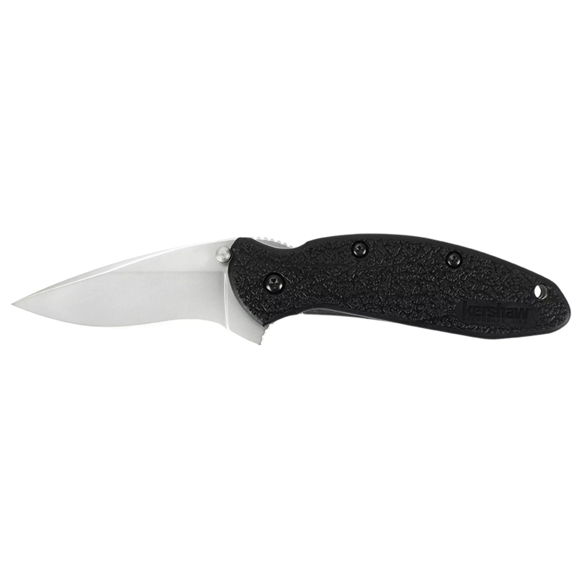 Kershaw 1620 Scallion 2.40” Folding Flipper Plain Bead Blasted 420HC SS Blade Black Glass-Filled Nylon Handle Includes Pocket Clip
