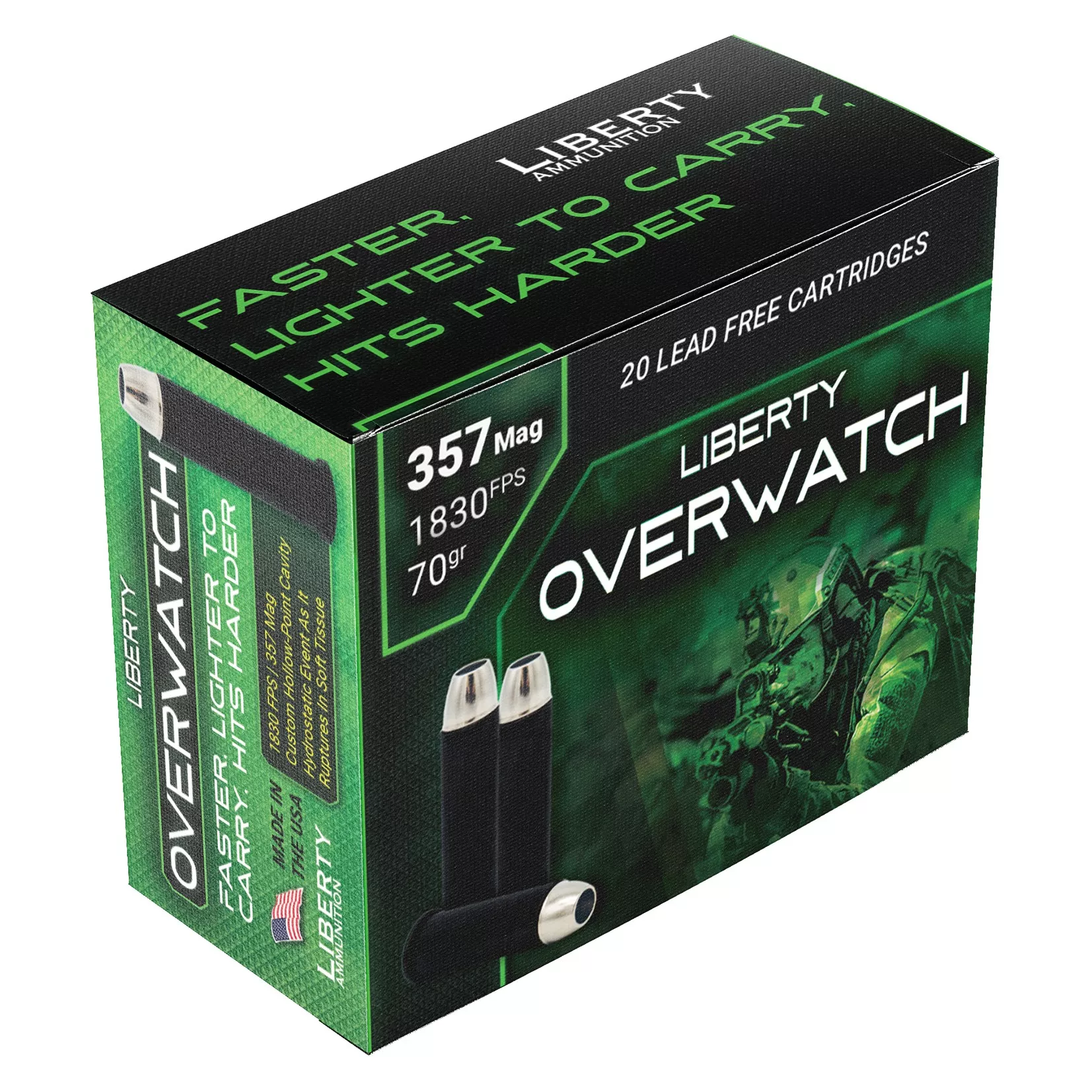 Liberty Ammunition LAOW357701830 OverWatch 357Mag 70gr Open Cavity Design 20 Per Box/50 Case