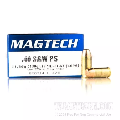Magtech 40 S&W Ammunition – 50 Rounds of 180 Grain FMC-Flat