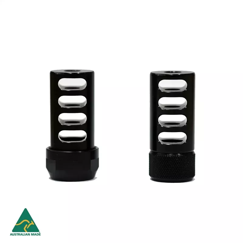 MANAEL ULTRALITE SELF-TIMING MUZZLE BRAKE CALIBER UP TO 30 CAL LOCK NUT STYLE KNURLED MUZZLE THREAD 5/8×24