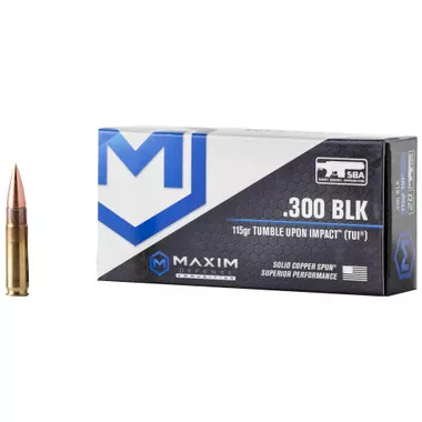 Maxim Defense Tumble Upon Impact .300 Blackout 115GR Solid Copper Spun Ammunition - 20 Rounds