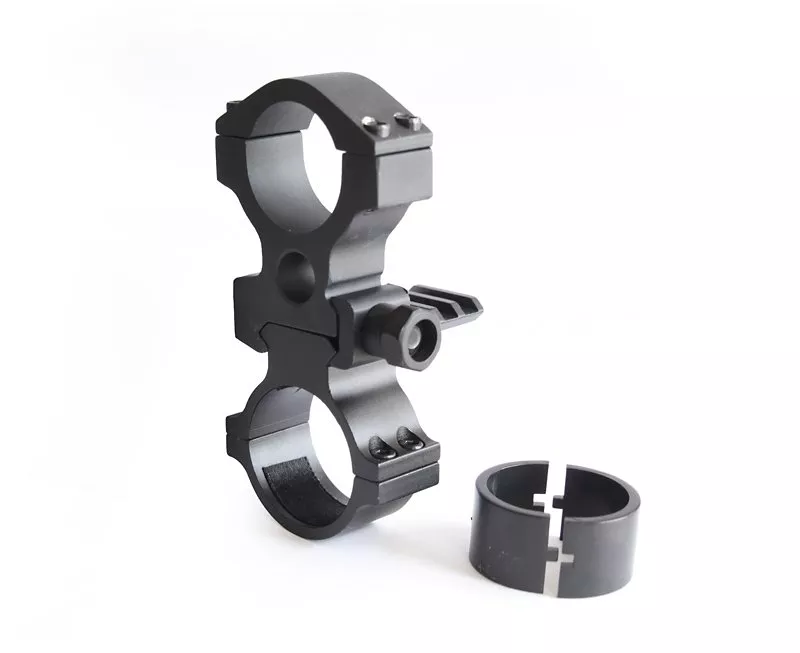 Metal mounting for flashlights on rifle scope