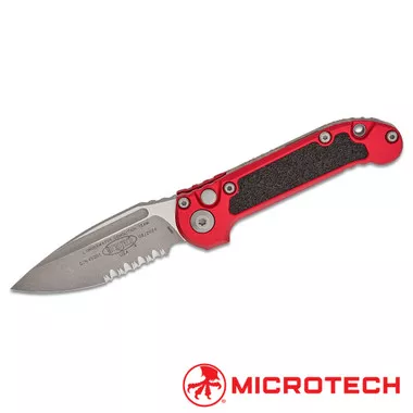 Microtech LUDT Gen III Automatic Folding Knife Red/grip Tape Inlay 3.4" Drop Point Apocalyptic Stonewash Serrated #1135-11aprd