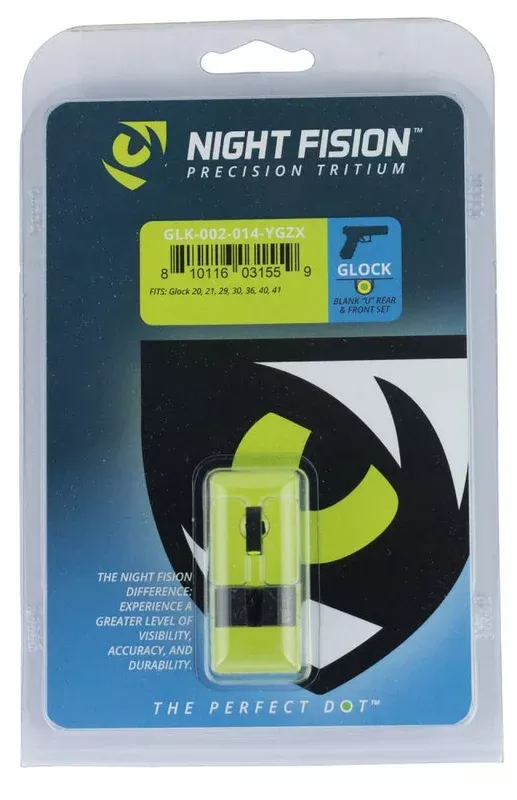Night Fision GLK002014YGZ Night Sight Set Square Front/U-Notch Rear Glock 20/21/29/30/31/32/36/40/41 Green Tritium w/Yellow Outline Black