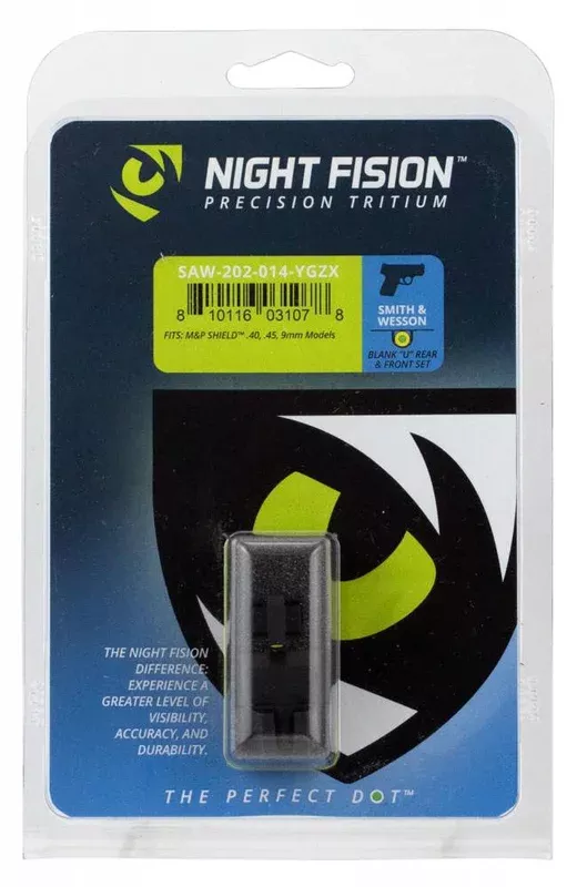 Night Fision SAW202014YGZ Night Sight Set Square Front/U-Notch Rear S&W M&P Shield Green Tritium w/Yellow Outline Black