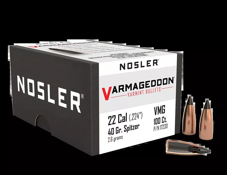Nosler Varmageddon Bullets 22 Cal (224 Diameter) 40 Grain Tipped Flat Base (100Pk)