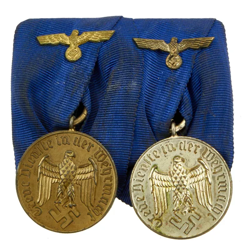 Original German WWII Heer & Kriegsmarine Wehrmacht Long Service Award Medal Bar – 4 & 12 Years