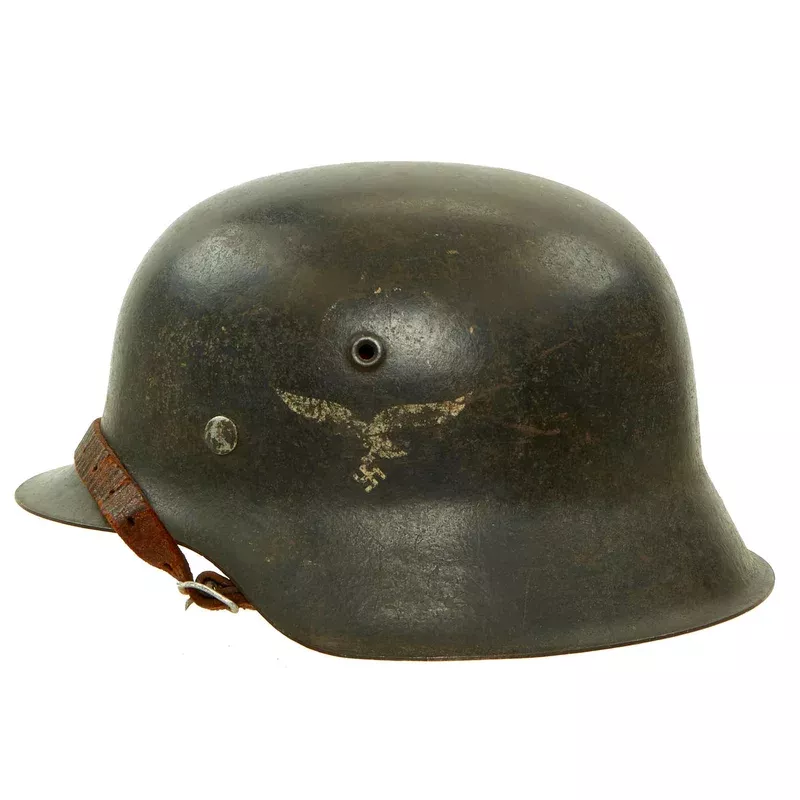 Original German WWII M42 Single Decal Luftwaffe Helmet with Liner & Chinstrap – ET64