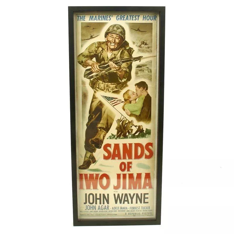 Original U.S. 1950 Framed Sands of Iwo Jima Vintage Film Poster 14″ x 36″
