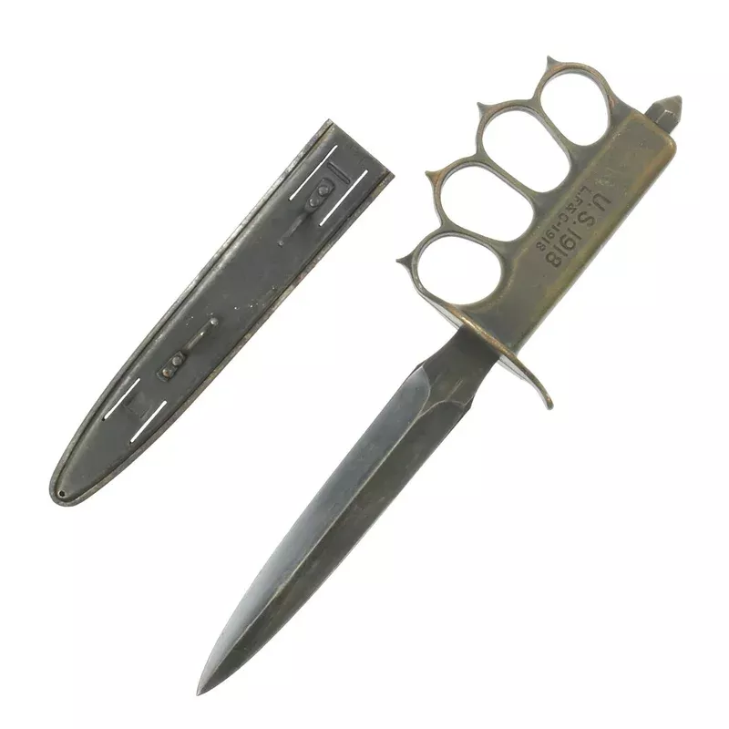 Original U.S. WWI Model 1918 Mark I Trench Knife by L.F. & C. in Mint Condition with Steel Scabbard
