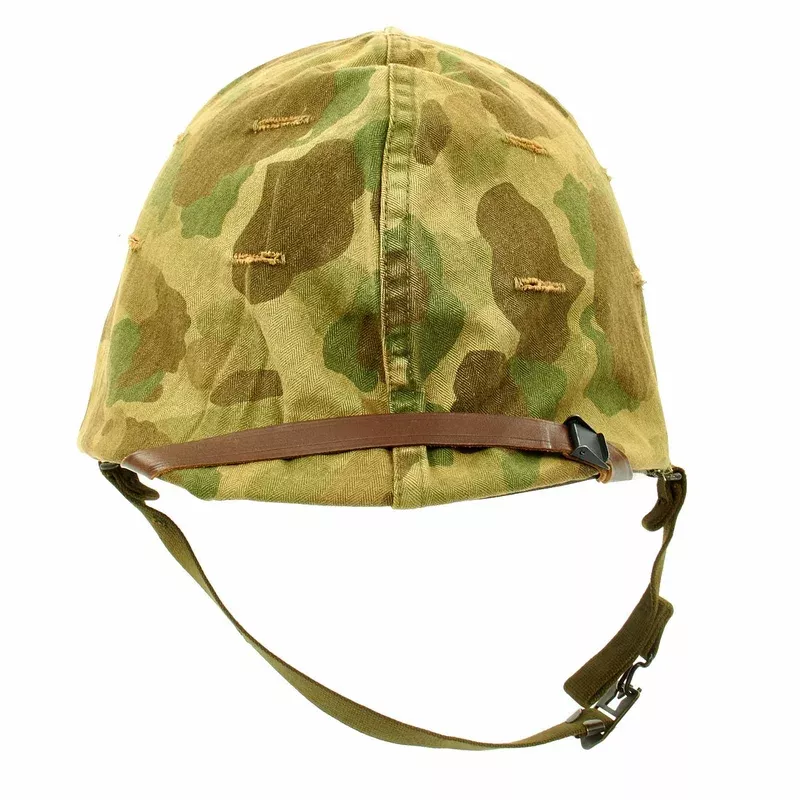 Original U.S. WWII 1943 M1 McCord Swivel Bale Helmet with 2nd Pattern USMC HBT Camo Cover and Westinghouse Liner