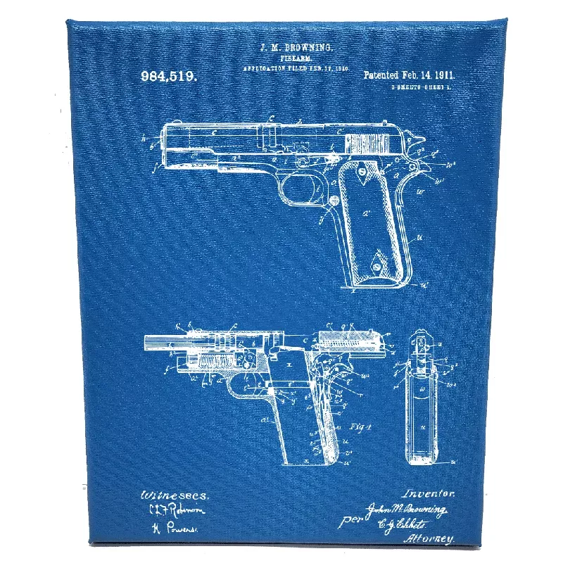 Painted & Engraved Firearm Blueprint Canvas