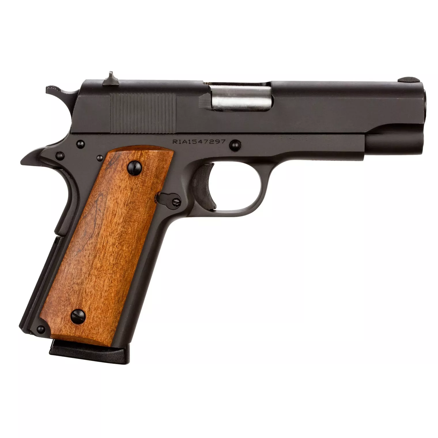 Rock Island 51417MA GI Standard MS *MA Compliant 45 ACP Caliber with 4.20” Barrel, 8+1 Capacity, Overall Black Parkerized Finish Steel, Beavertail Frame, Serrated Slide & Wood Grip