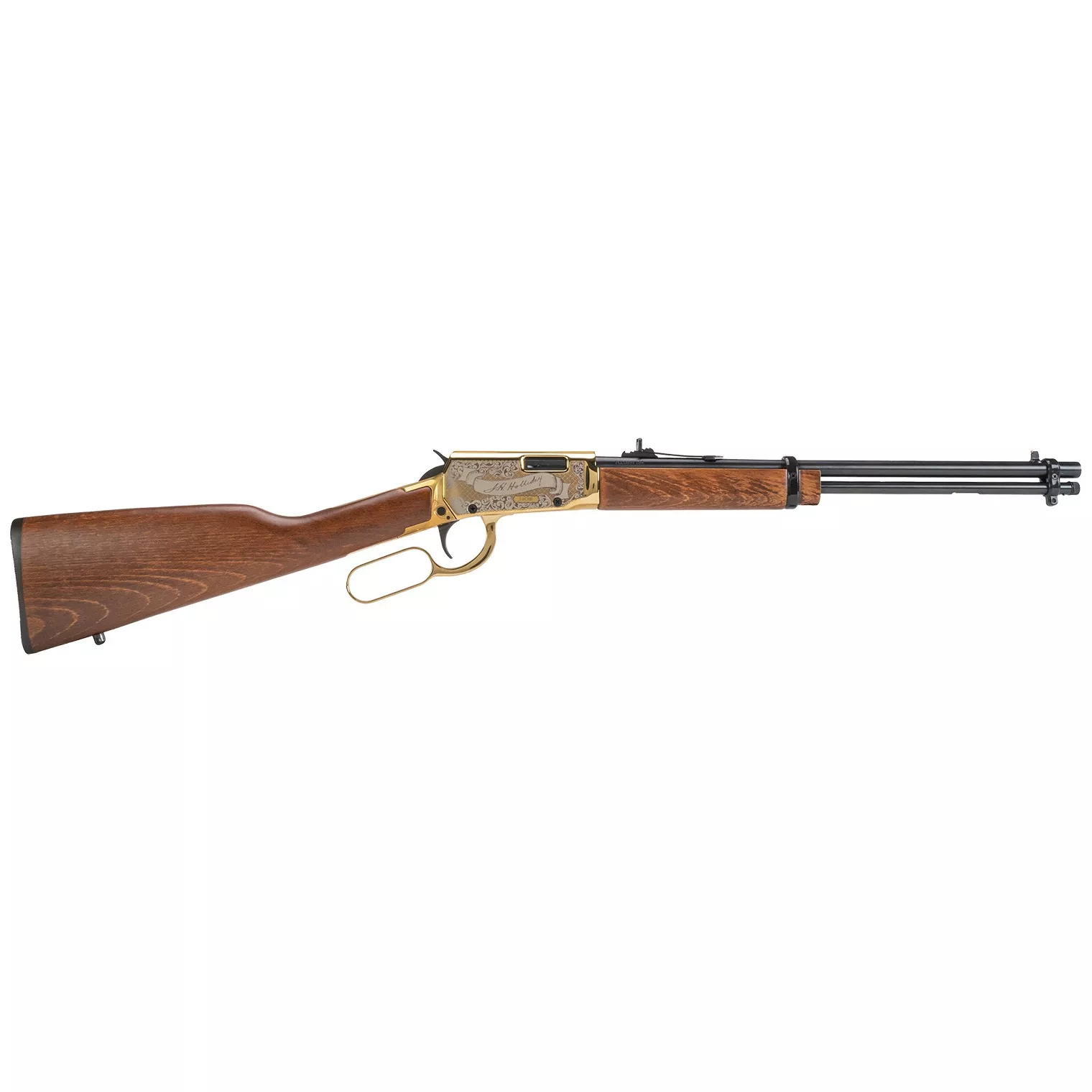 Rossi RL22181WDGDH Rio Bravo Doc Holiday 22 LR 15+1 18” Polished Black Oxide Alloy Steel Barrel, Gold Engraved Aluminum Receiver, Fixed Hardwood Stock
