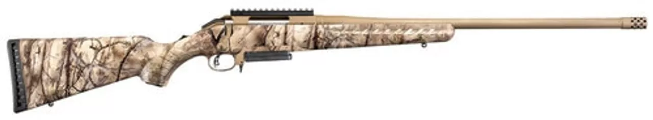 Ruger American 6.5mm Creedmoor 22″ Threaded Barrel Bronze Finish Composite Go Wild I-M Brush Camo 3rd, NEW-UNFIRED W/SMALL SCRATCH ON BARREL