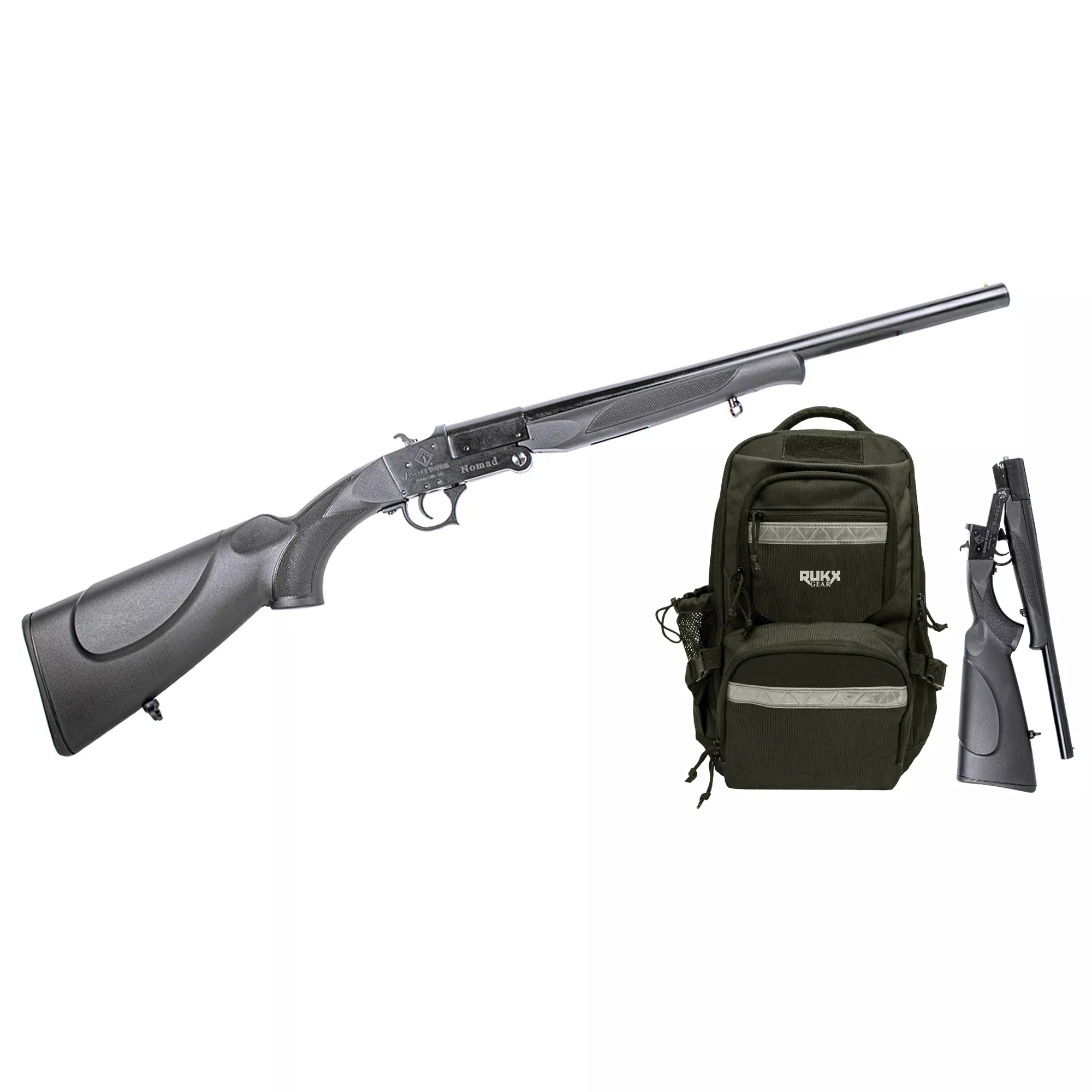 Rukx Gear ATIG12NMDSURB ATI Nomad Survivor Backpack 12 Gauge with 18.50” Barrel, 3” Chamber, 1rd Capacity, Black Chrome Metal Finish & Black Fixed Checkered Stock Right Hand (Full Size)