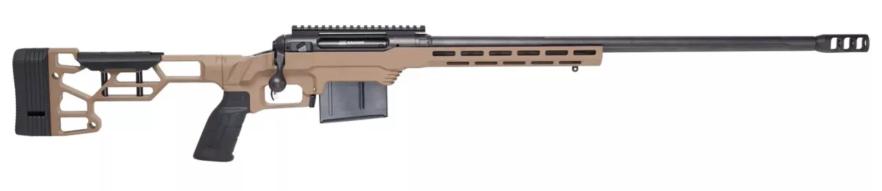 Savage 110 Precision, 300 Winchester Magnum, 24″ Heavy Barrel, Flat Dark Earth, MDT LSS XL Chassis, 5Rd, Includes 1 AICS Magazine/ 20 MOA 1 Piece EGW Rail
