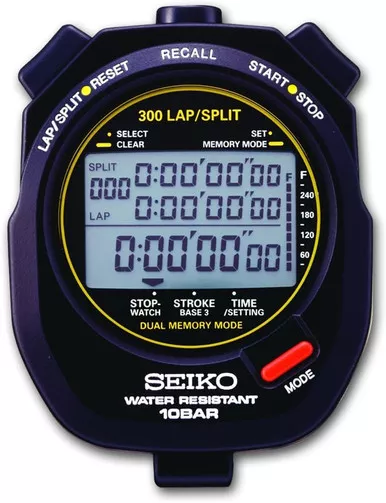 Seiko 300 Lap Split Memory Timer Stopwatch For Aquatic Sports - Black