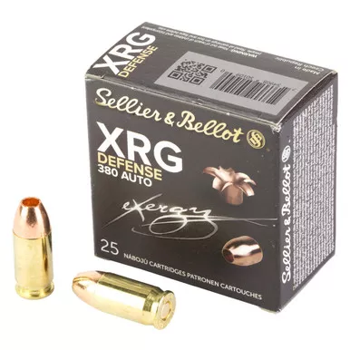 Sellier & Bellot XRG Defense 380 ACP Ammo 77 Grain Solid Hollow Point Lead Free Box of 25