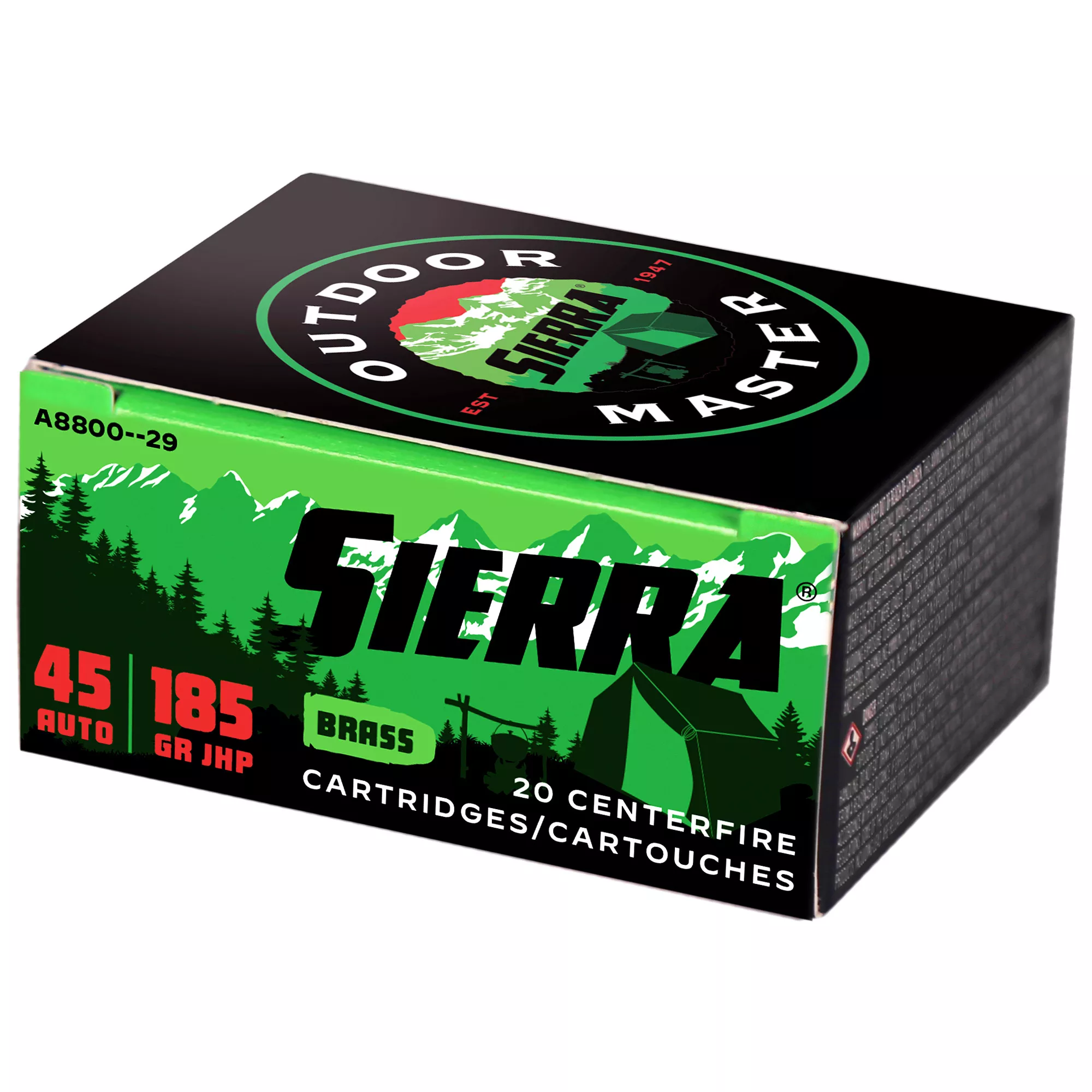Sierra A880029 Outdoor Master 45 ACP 185 gr Jacket Hollow Point Sport Master 20 Bx/ 10 Cs
