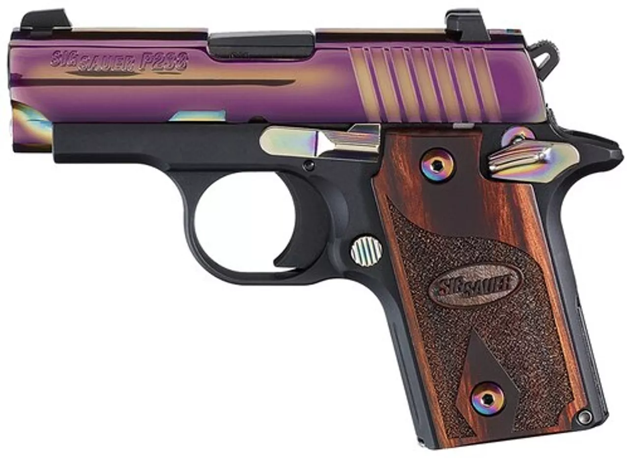 Sig P238 380 ACP 2.7In Rainbow Titanium Finish SAO Siglite Rosewood Grip (1) 6RD Steel MAG MA Compliant