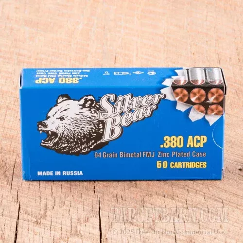 Silver Bear 380 ACP Ammunition – 1000 Rounds of 94 Grain FMJ