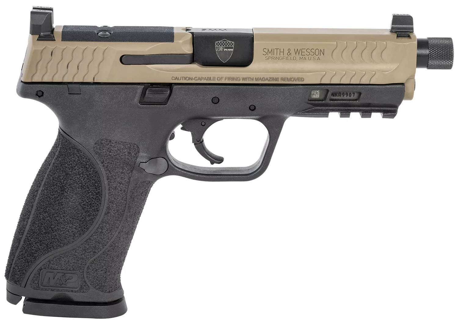 Smith & Wesson M&P 9 M2.0 9mm FDE Pistol with Threaded Barrel, Challenge Coin, Red Dot Optic and Knife