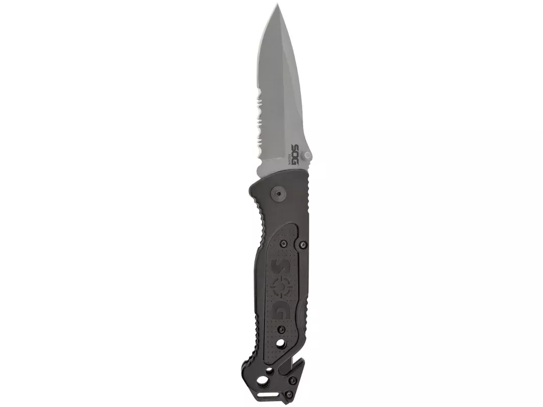SOG Escape – Clip Point, Satin, Serrated, Black, Ambidextrous, Fixed Blade
