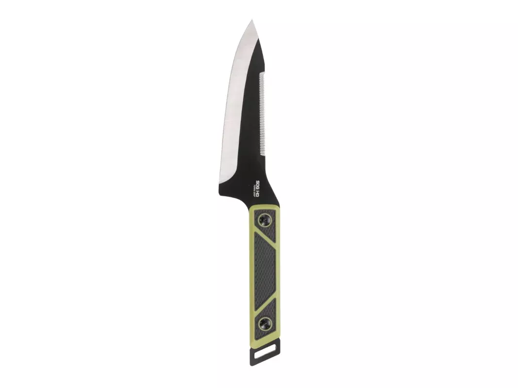 SOG TerraGrip Camp Knife, Ambidextrous, Fixed Blade, Black/Green