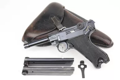 SOLD - Excellent Black Widow Mauser Luger Rig (9296d - 19491)