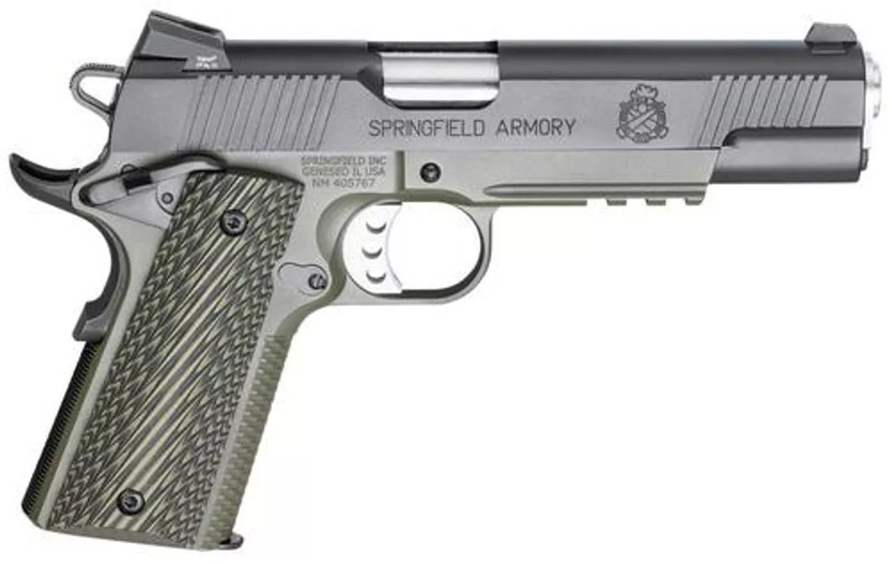 Springfield 1911 Loaded M.C. Operator 45 ACP 5″ Barrel OD Green Frame, G10 Grips 7rd Mag