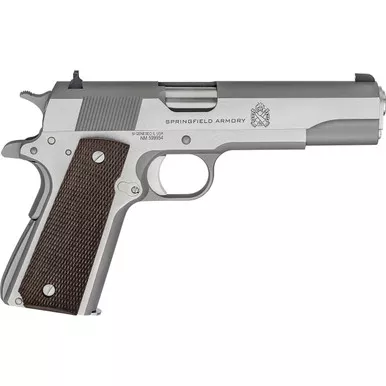 Springfield Armory 1911 Mil-Spec 45 ACP Pistol 5" Barrel 7+1 Round Stainless Slide Wood Grip Stainless Frame