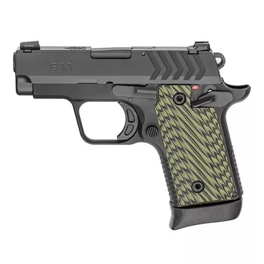 Springfield Armory 911 .380 ACP Pistol 2.8" Barrel 6+1/7+1 Rounds Black Slide Black Grip Green/Black G10 Grip