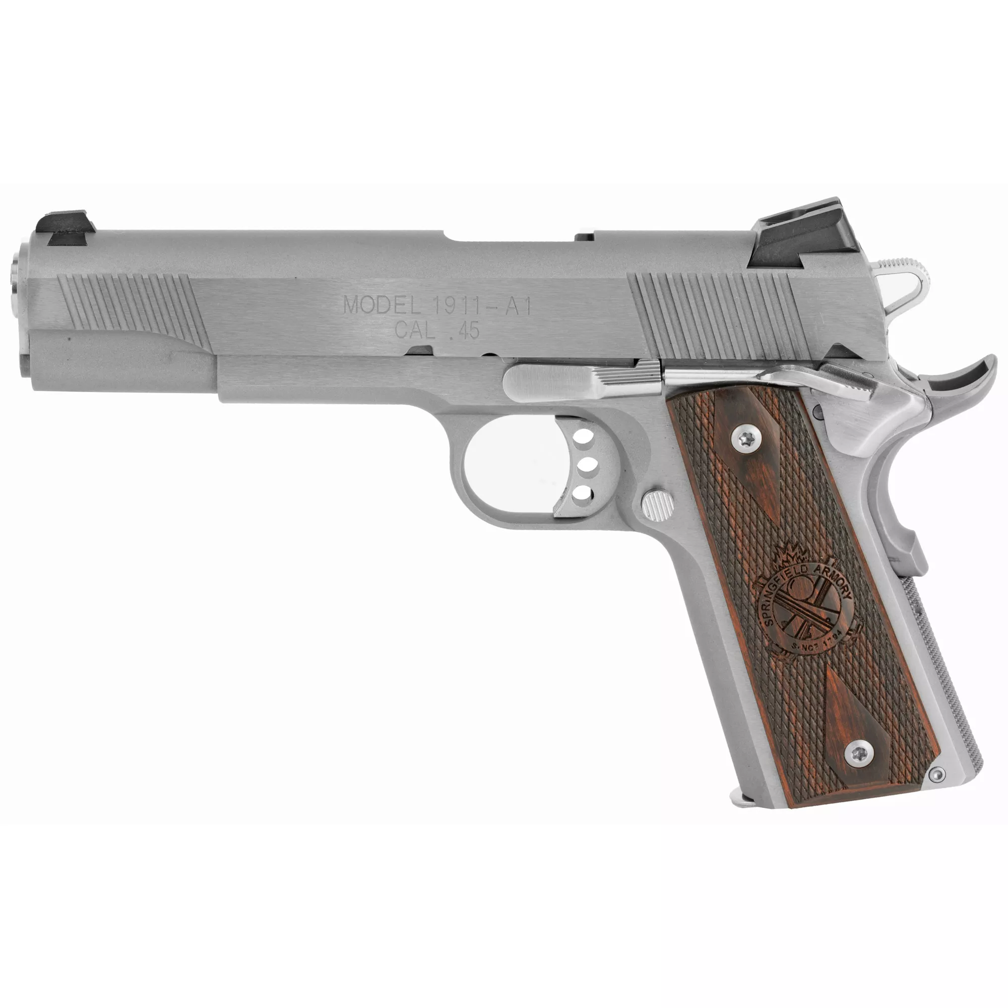 Springfield Armory PX9151LCA 1911 Loaded *CA Compliant 45 ACP 7+1 5” Stainless Match Grade Barrel, Serrated Slide & Frame w/Beavertail, Crossed Cannon Cocobolo Grip