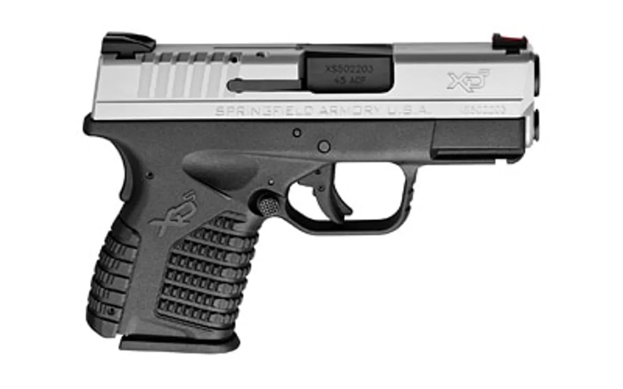 Springfield XD-S, 45 ACP, 3.3″, 5rd, Black Grip, Stainless Steel Slide