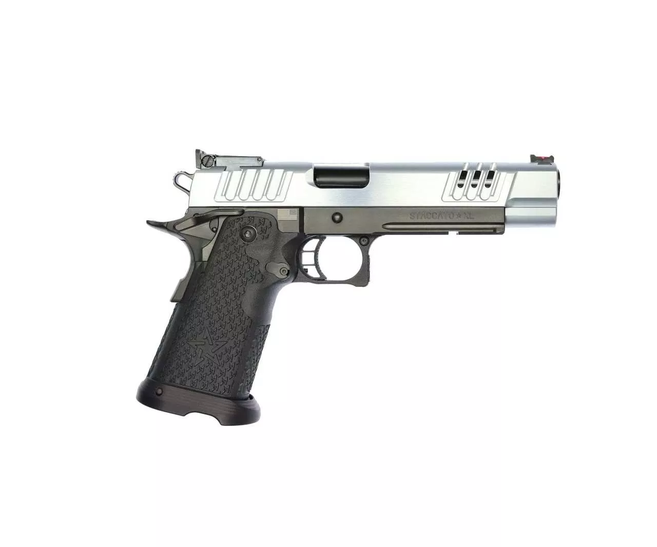 STI Staccato XL 9mm, 5.4″ Bull Barrel, Fiber/Adj. Sights, Chrome/DLC, 17/20rd