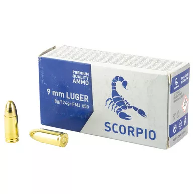 Stv Technology Scorpio 9mm Ammo 124 Grain FMJ Box of 50