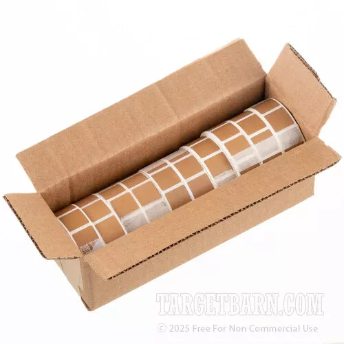 Tan Target Pasters – 10000 Count – 7/8″ Unboxed Square Adhesive Pasters *Damaged”