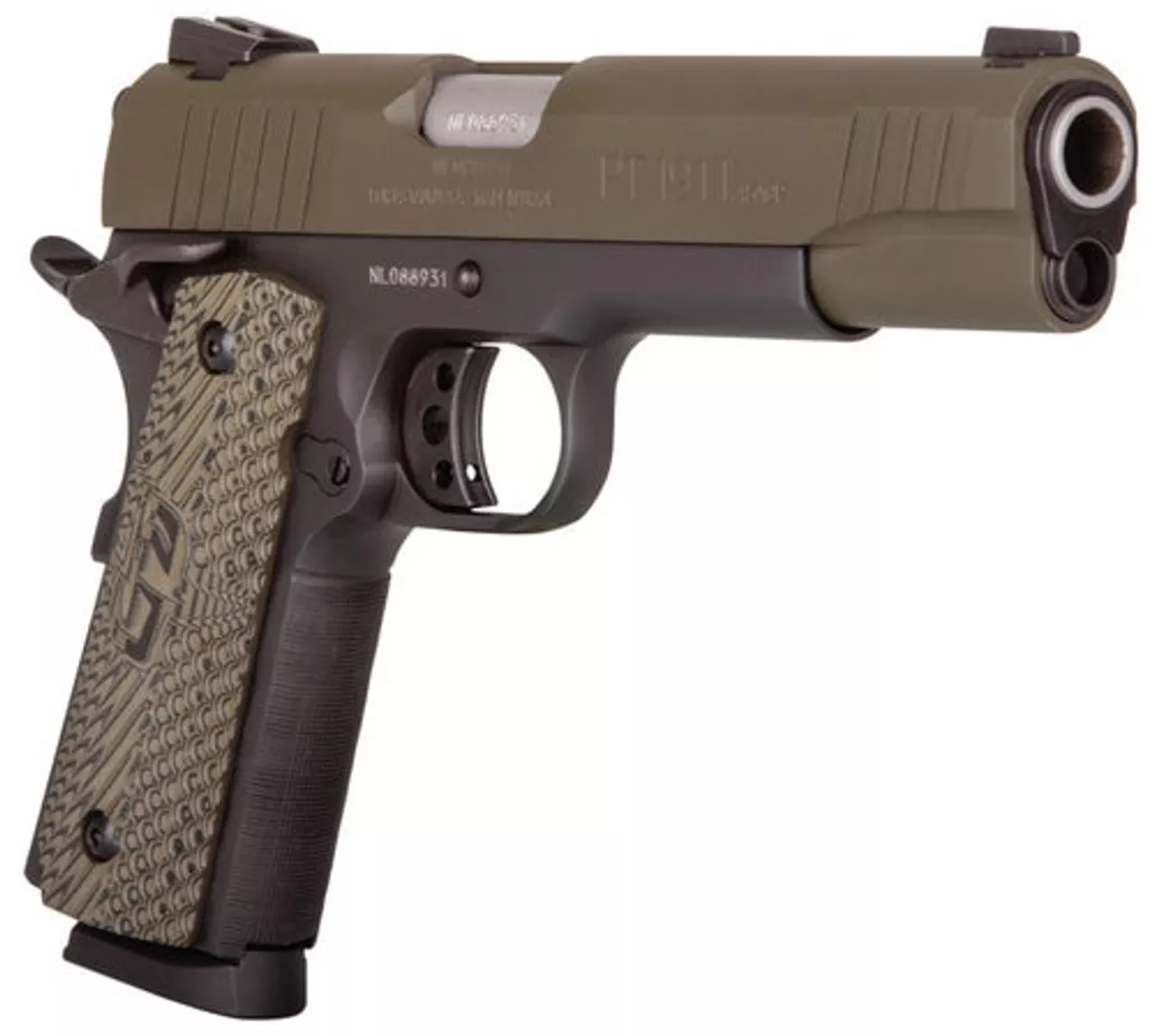 Taurus 1911, .45 ACP, 5″ Barrel, 8rd, Brown CZ Grip, OD Green