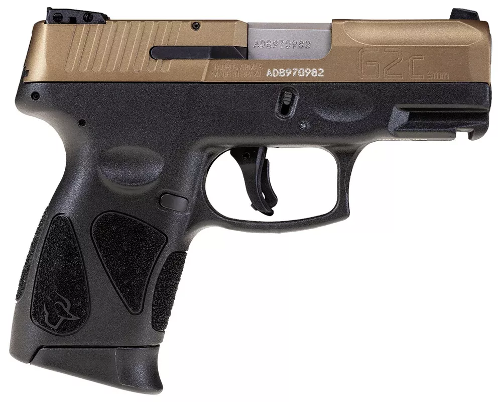 Taurus 1G2C93A12 G2C Compact Frame 9mm Luger 12+1 3.26″ Matte Stainless Steel Barrel, Burnt Bronze Serrated Alloy Steel Slide, Black Polymer Frame w/Picatinny Rail & Polymer Grip, Right Hand